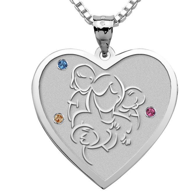 Mother with Daughter and Two Sons - Heart Pendant