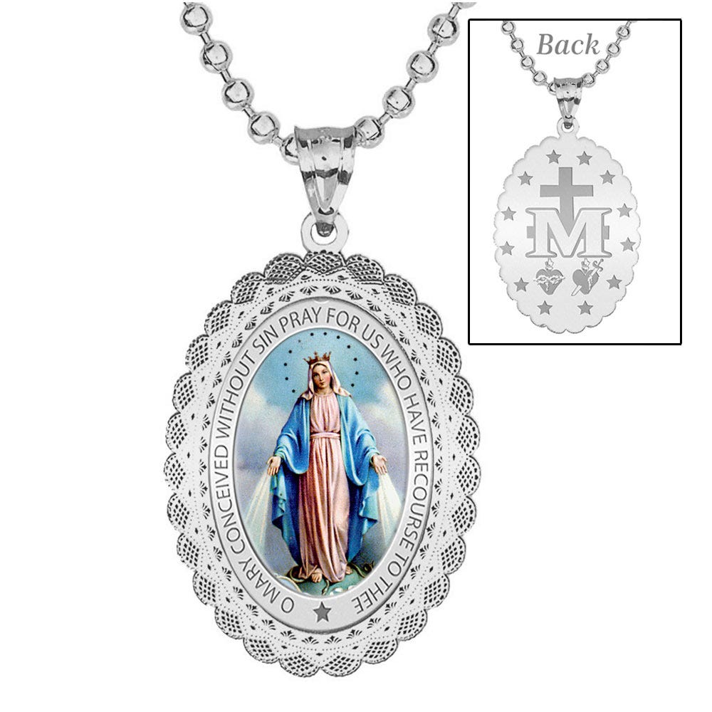Miraculous Medal Doily Border Color Oval "EXCLUSIVE"