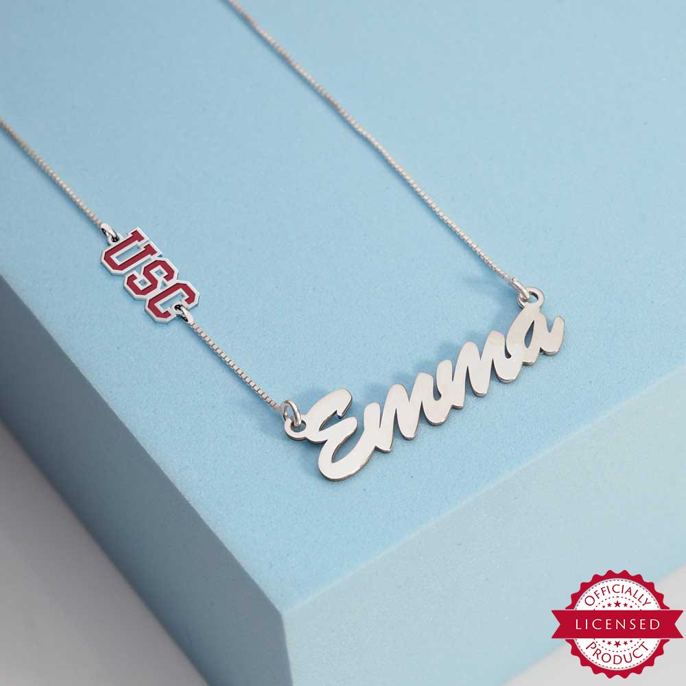 USC Color Enamel Custom Charm Name Necklace