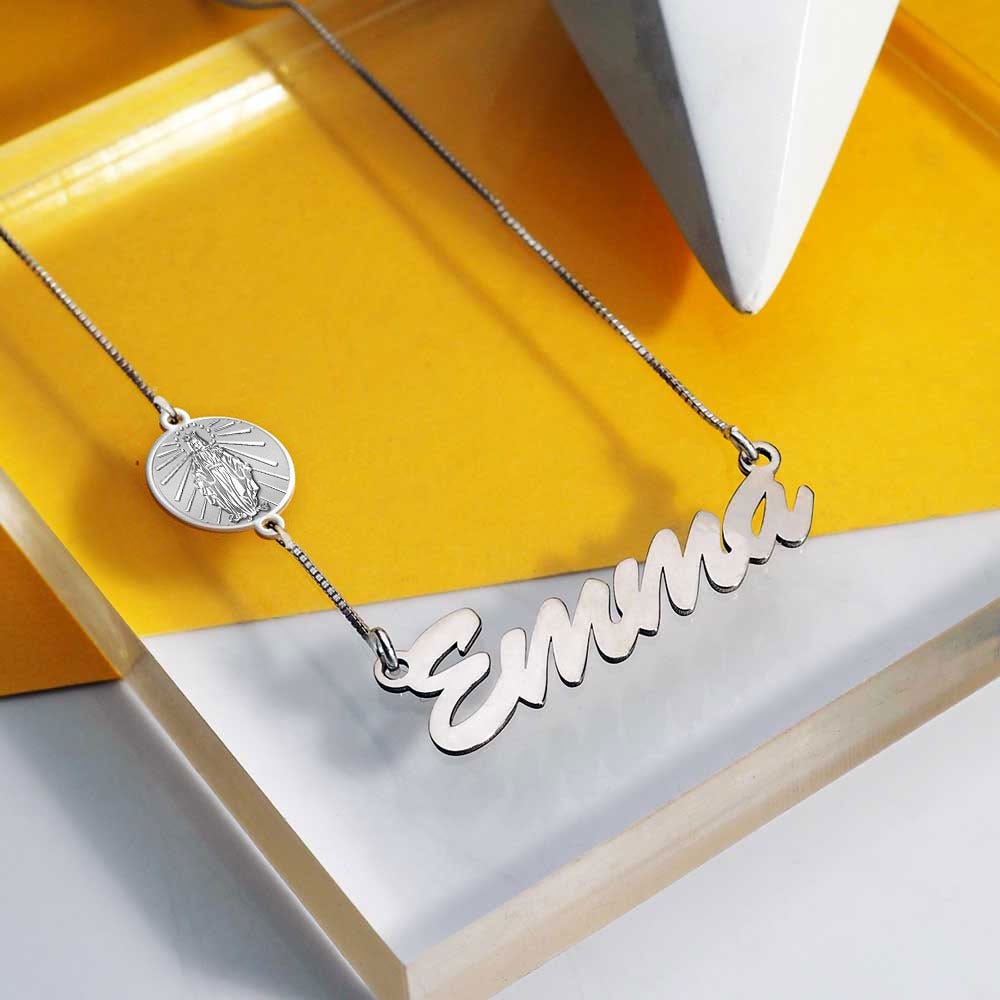 Virgin Mary (Miraculous Medal) Custom Name Necklace