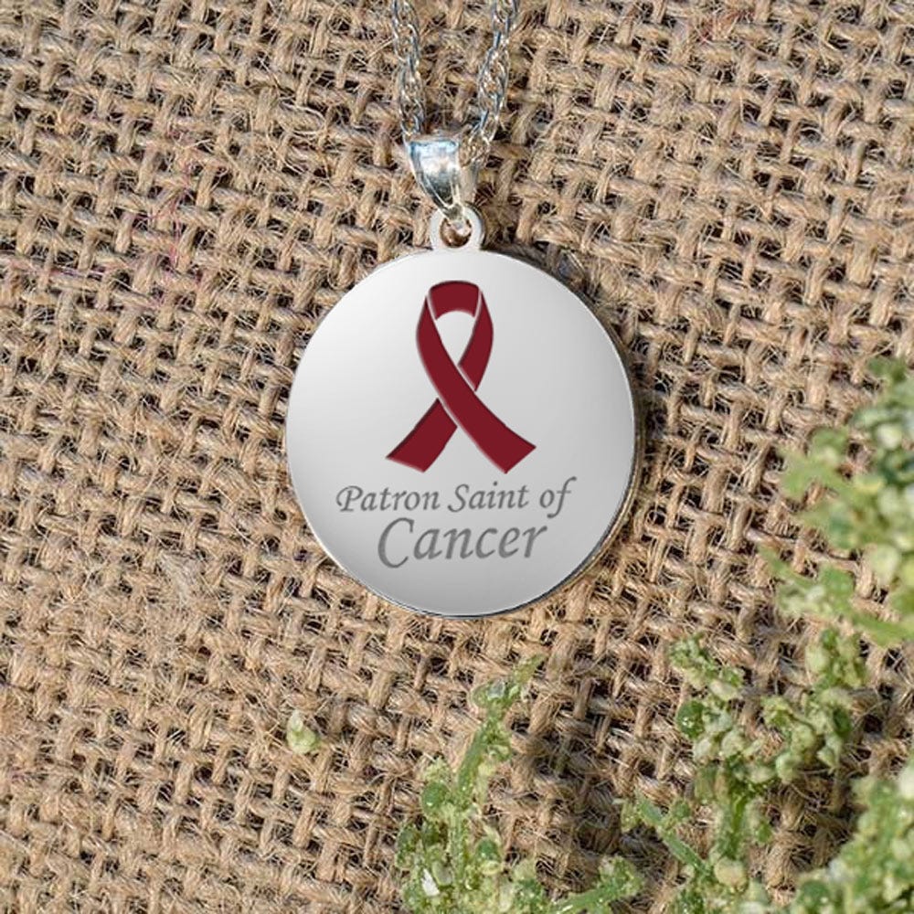Saint Peregrine Double Sided Patron Saint of Cancer Round Religious Medal w/ Color Ribbon