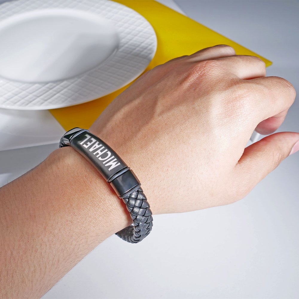 Black Leather ID Bracelet