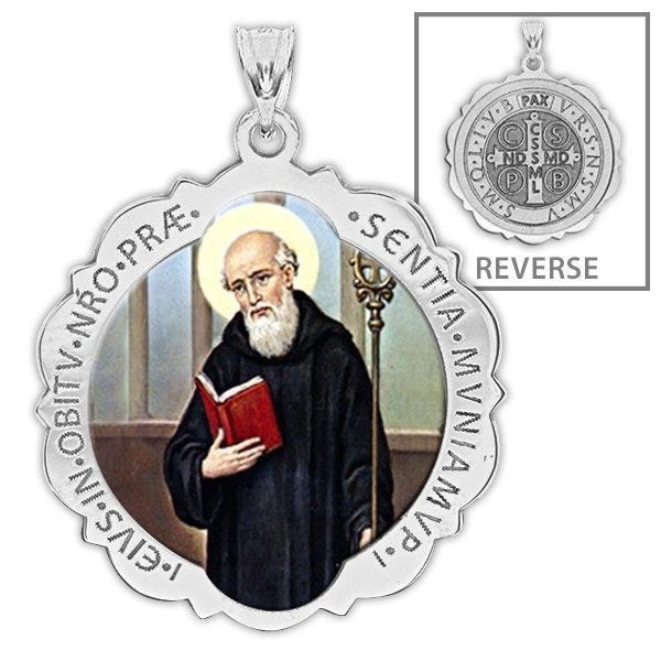 Saint Benedict Scalloped Round Religious Medal "Color EXCLUSIVE"