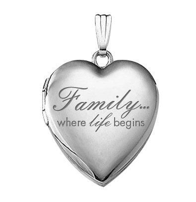 Sterling Silver "Family Love" Heart Photo Locket