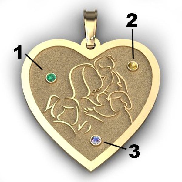 Mother with Three Daughters - Heart Pendant with Birthstones