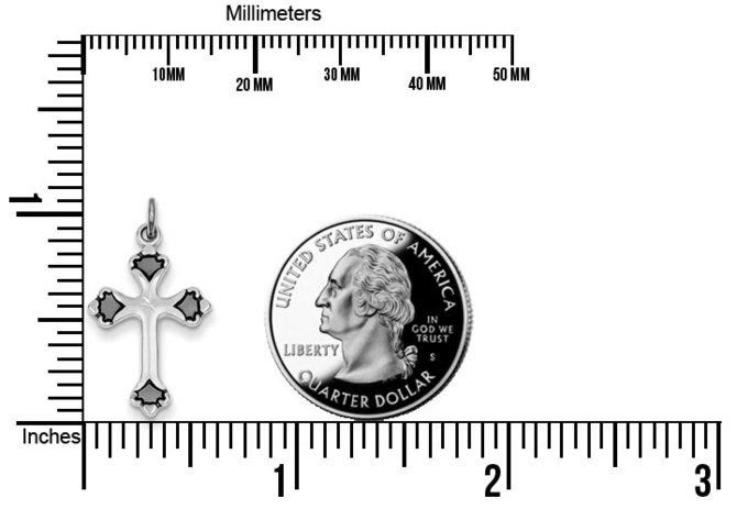 Sterling Silver Green Enameled Budded Cross Charm