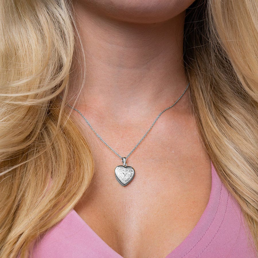 Sterling Silver Floral Heart Photo Locket with Diamond