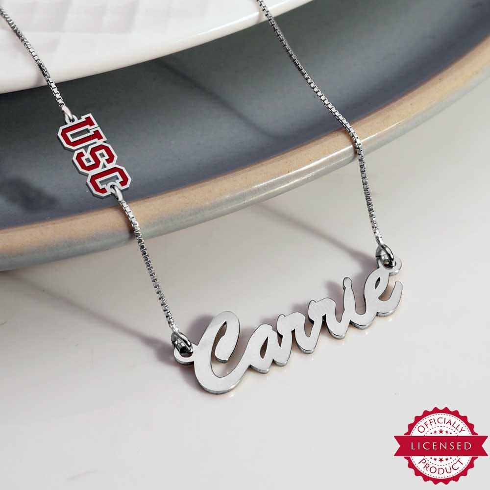 USC Color Enamel Custom Charm Name Necklace
