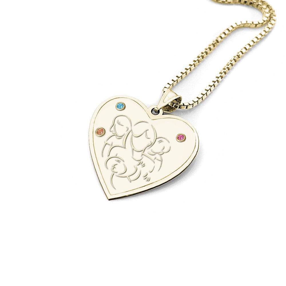 Mother with Daughter and Two Sons - Heart Pendant