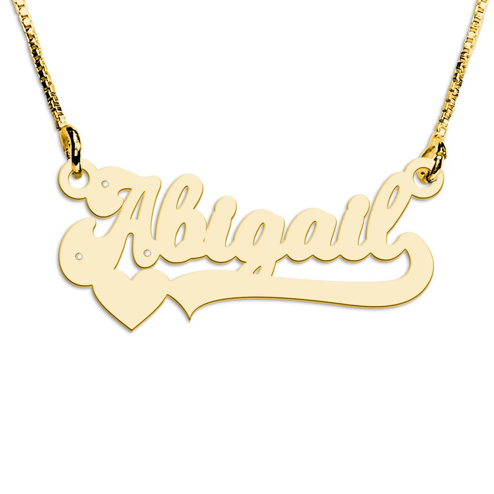 Modern Script Heart Name Necklace with 3 Cubic Zirconia Chain Included