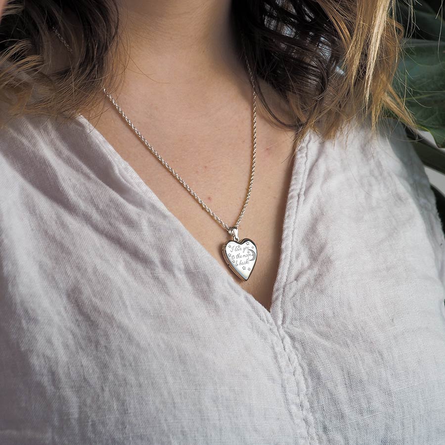 Sterling Silver " To The Moon & Back " Heart Photo Locket
