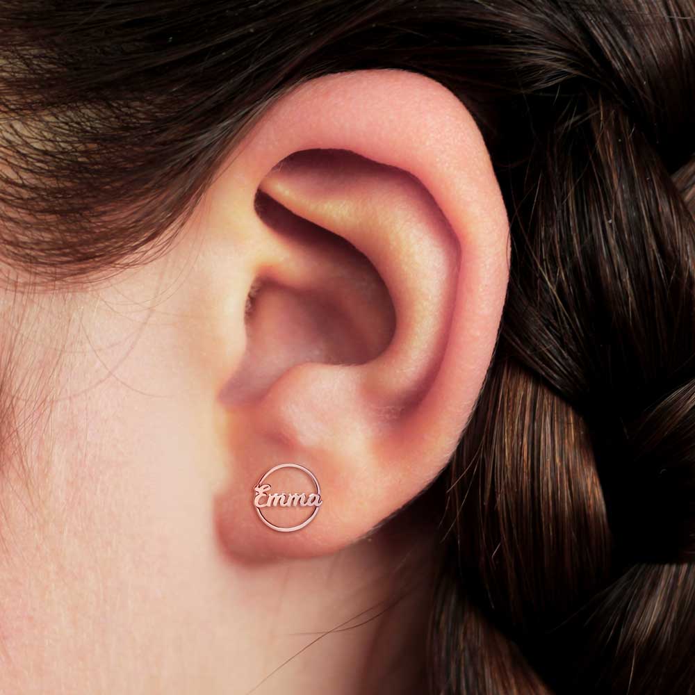Circle Name Script Earrings
