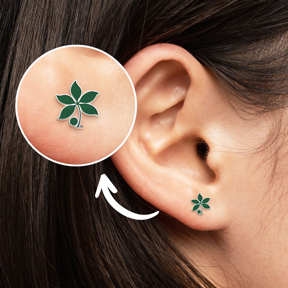 Pair Of Ohio State Logo Green Leaf Earrings
