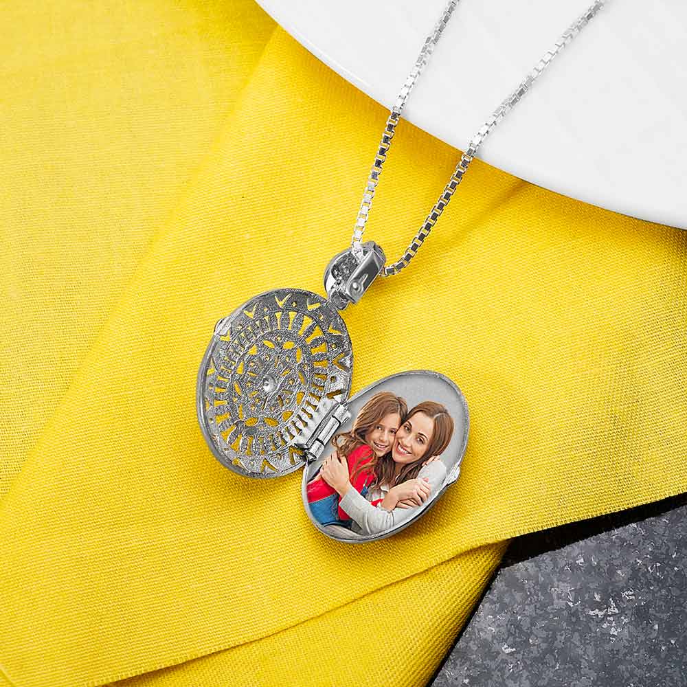 Sterling Silver Cubic Zirconia or CZ Oval Photo Locket