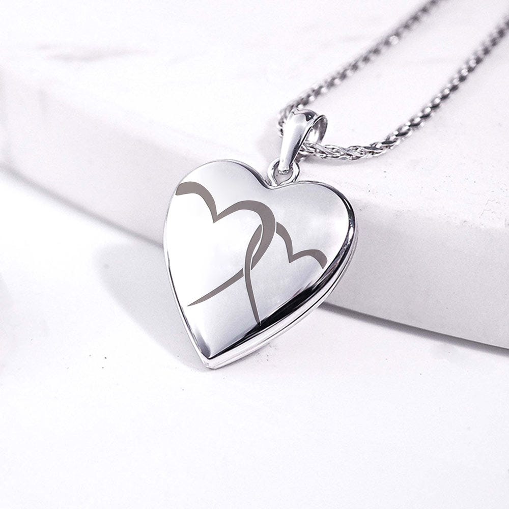 14K White Gold "Interlocking" Heart Photo Locket