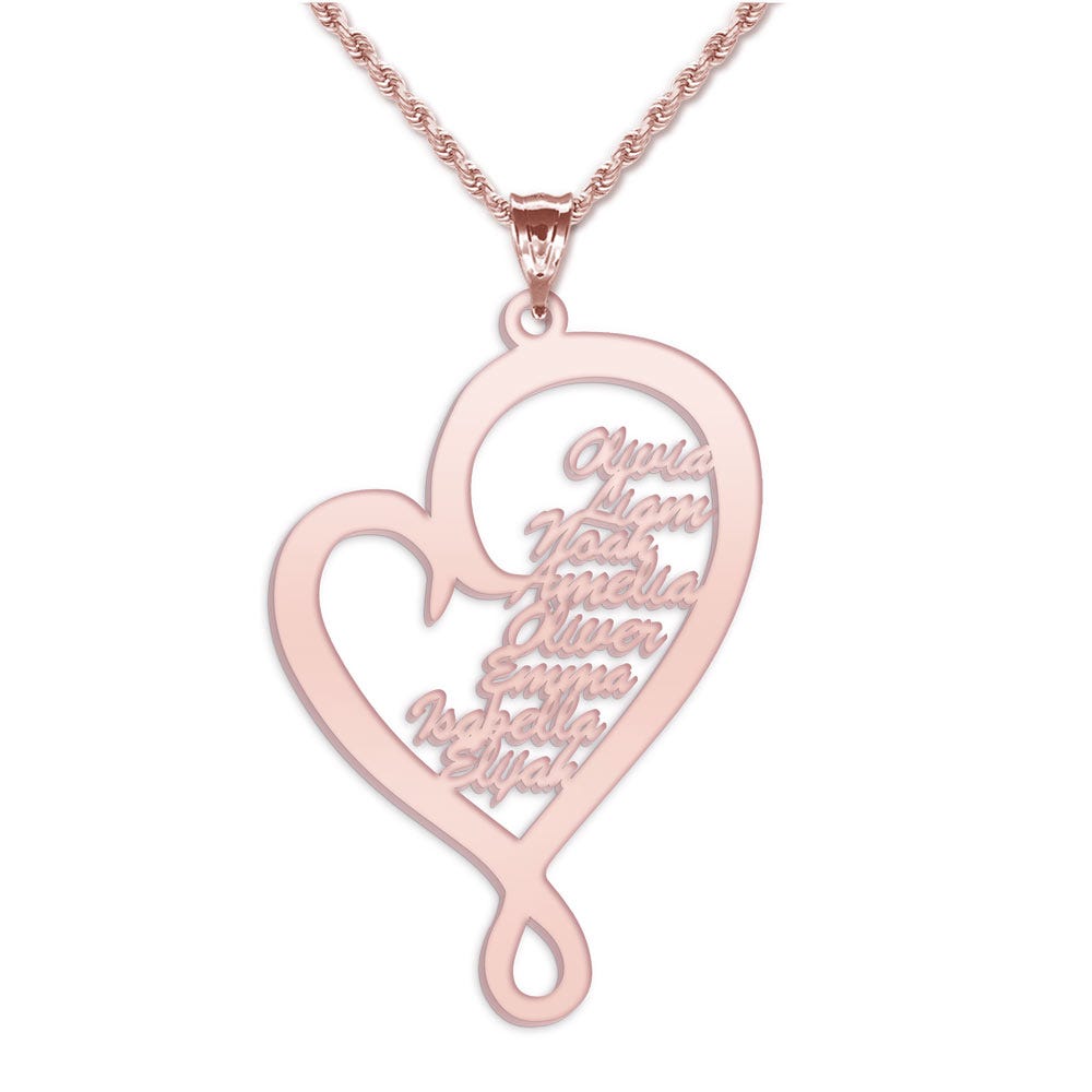 Personalized Family Hugging Heart Pendant with up to 8 Names