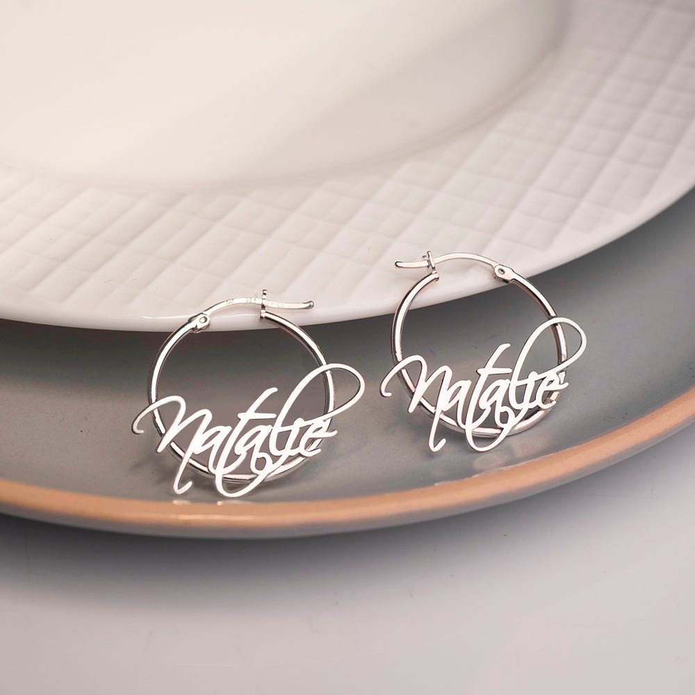 Pair Of Script Hoop Name Earrings
