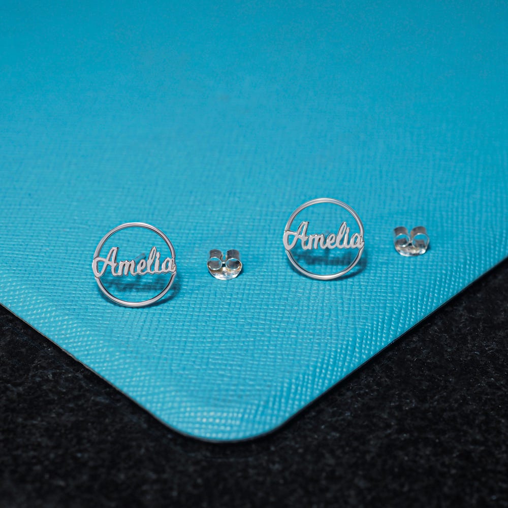 Circle Name Script Earrings