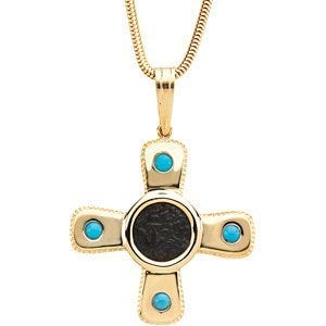 14K Yellow Gold TURQUOISE CROSS PENDANT