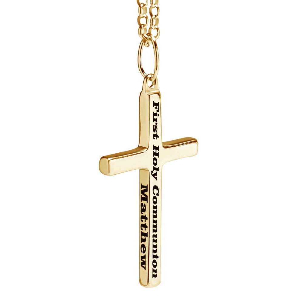 Unisex Personalized Cross Necklace Engraved Pendant w/ 18 Inch Chain
