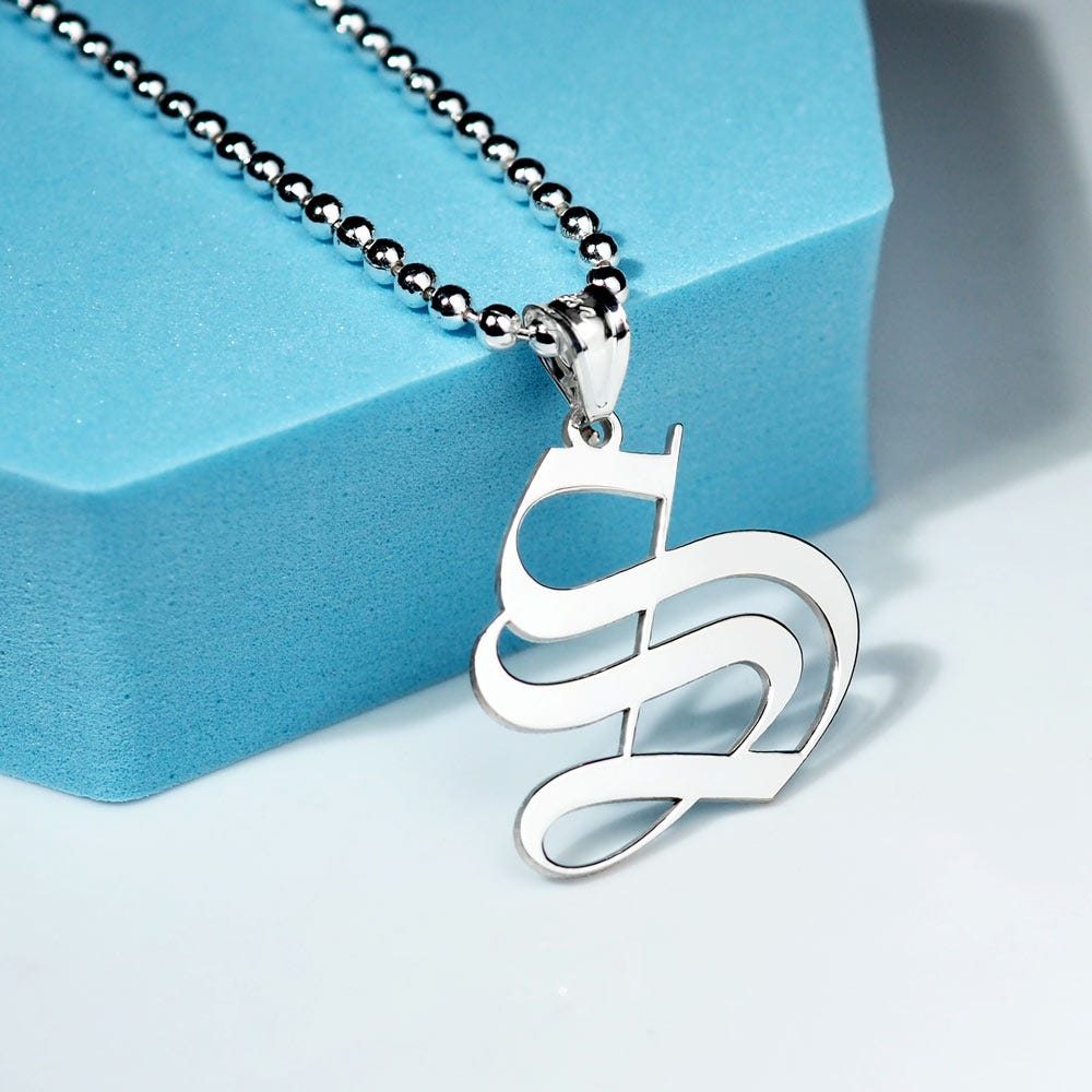Personalized First Initial Old English Pendant with Paperclip Chain