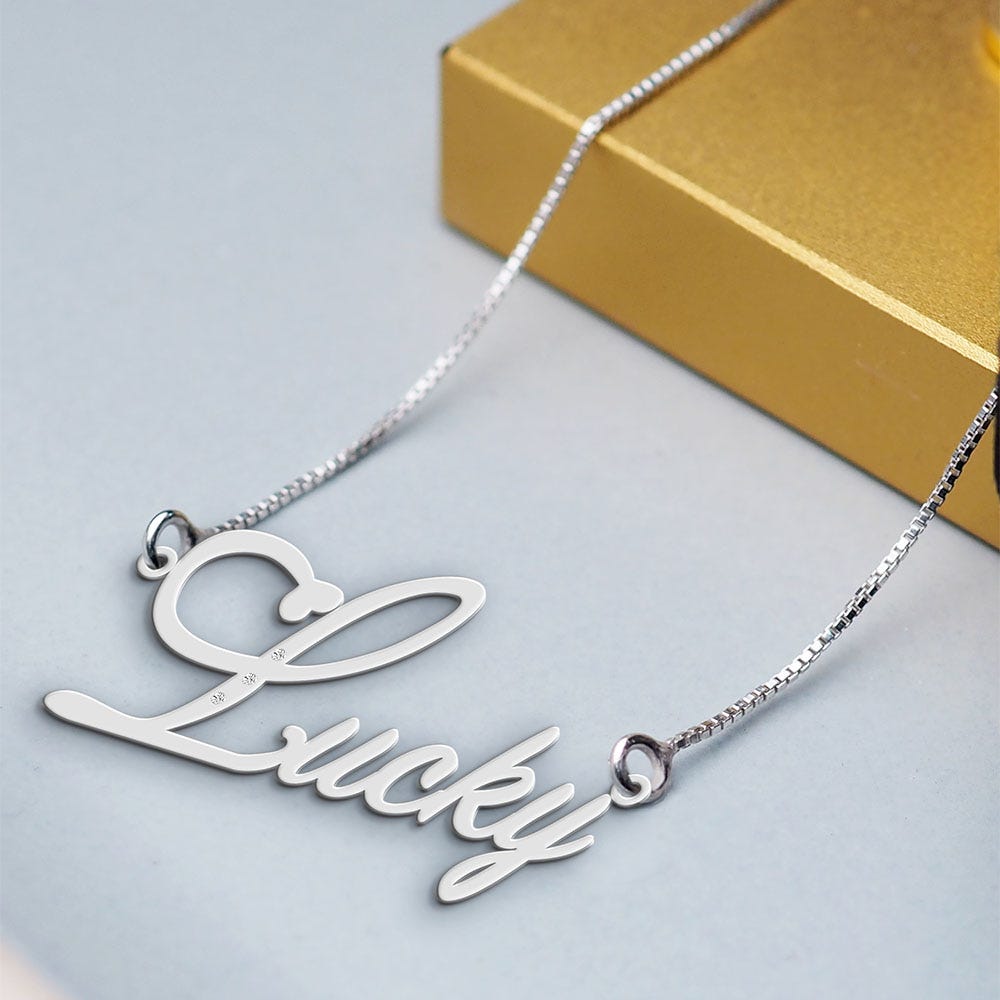 Script Name Necklace with 3 Diamonds - Chain Included