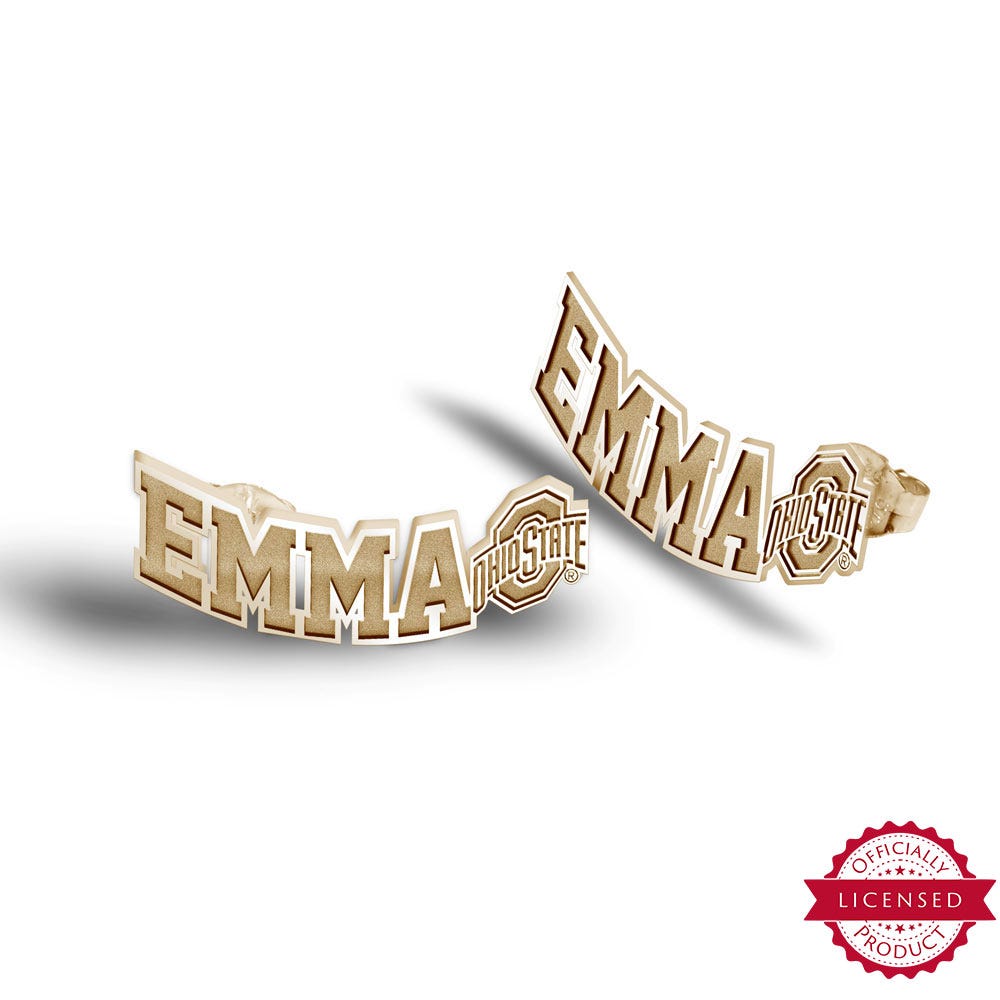 Personalized Pair Of Ohio State Logo with Horizontal Name Earrings