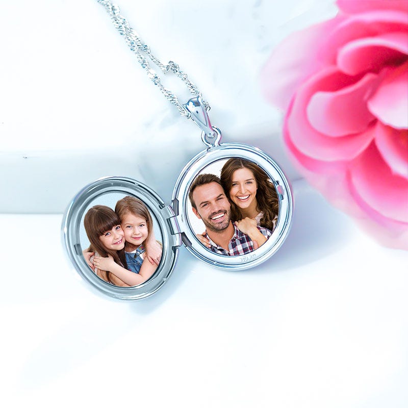 14k White Gold Floral Border Round Photo Locket
