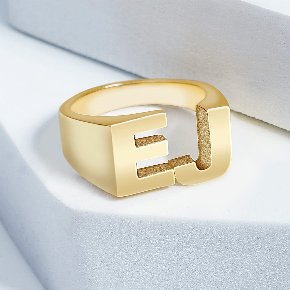 Men's Personalized Two Initial Block Style Ring