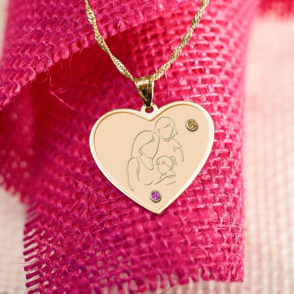 Mother with Two Daughters - Heart Pendant with Birthstones