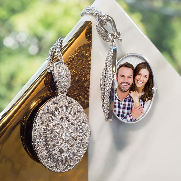 Sterling Silver Cubic Zirconia or CZ Oval Photo Locket