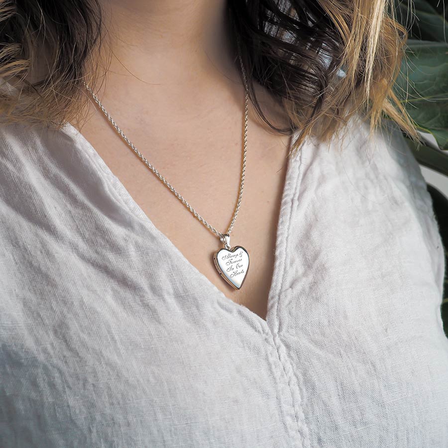 Sterling Silver "Always & Forever In My Heart" Heart Photo Locket