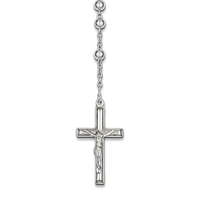 Sterling Silver Polished Rosary Necklace /with Young Virgin Mary Medal