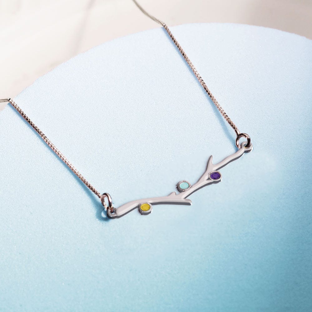 Personalized Family Tree Branch Pendant with up to 6 Birthstones w/ Chain