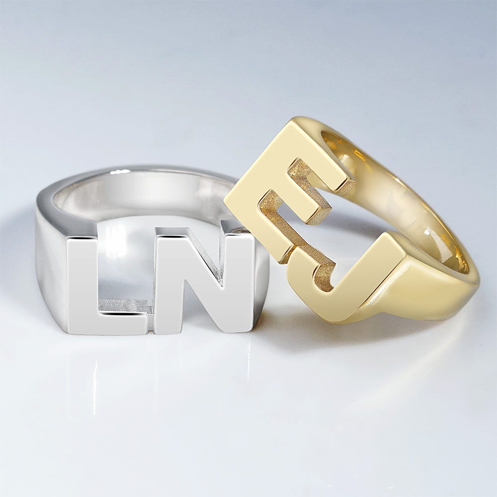 Men's Personalized Two Initial Block Style Ring