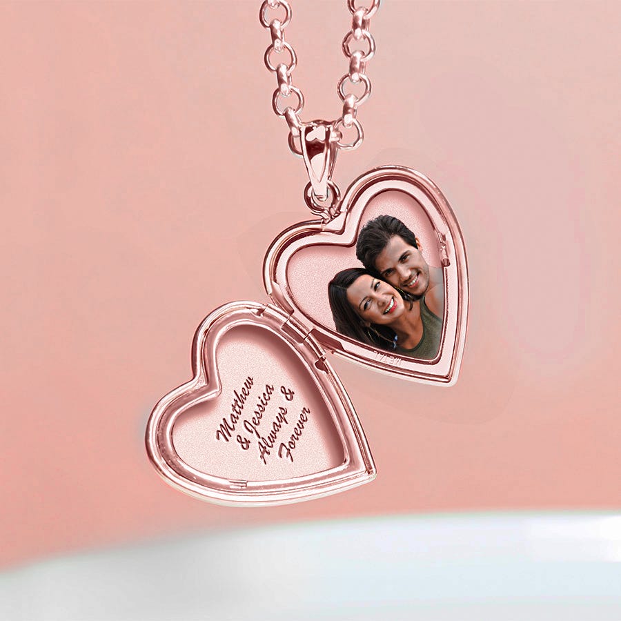 Rose Gold Plated "Forever" Heart Photo Locket