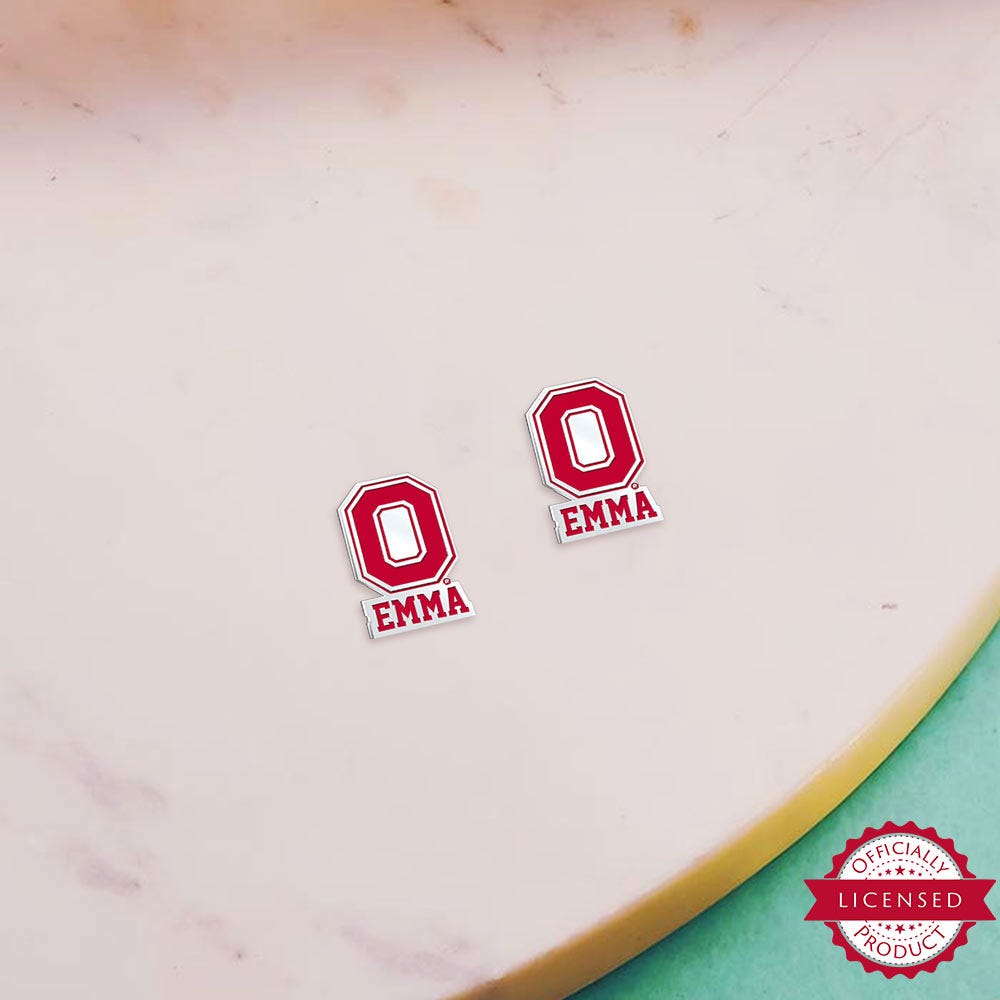 Personalized Pair of Color Enamel Ohio State O Logo with Name Earrings