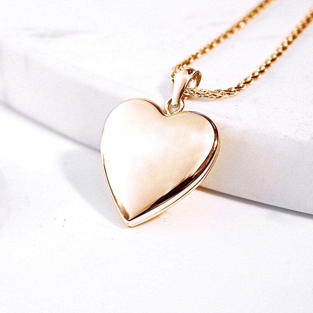 Solid 14K Yellow Gold Large Heart Photo Locket