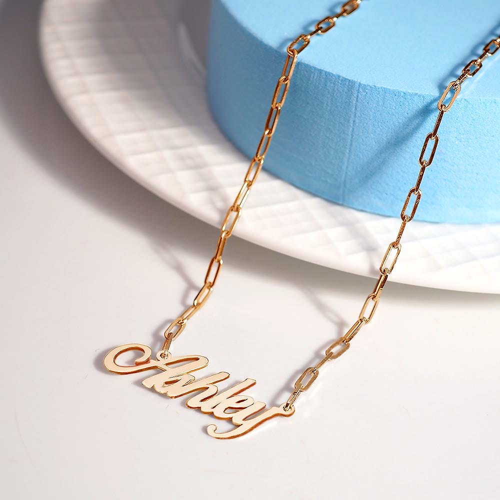 Script Name Necklace with Paperclip Chain Included