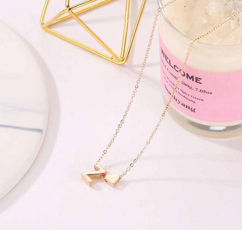 Petite Heart Initial Necklace with Chain