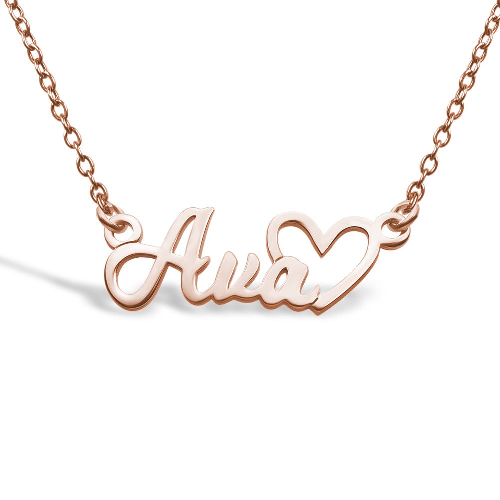 Personalized Script Name Necklace with Open Heart - Chain Included