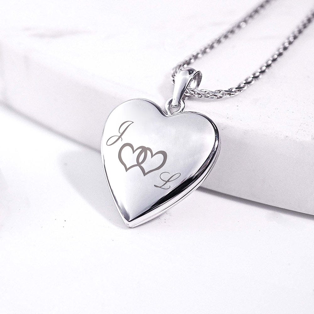 14k White Gold "Together Forever" Heart Locket
