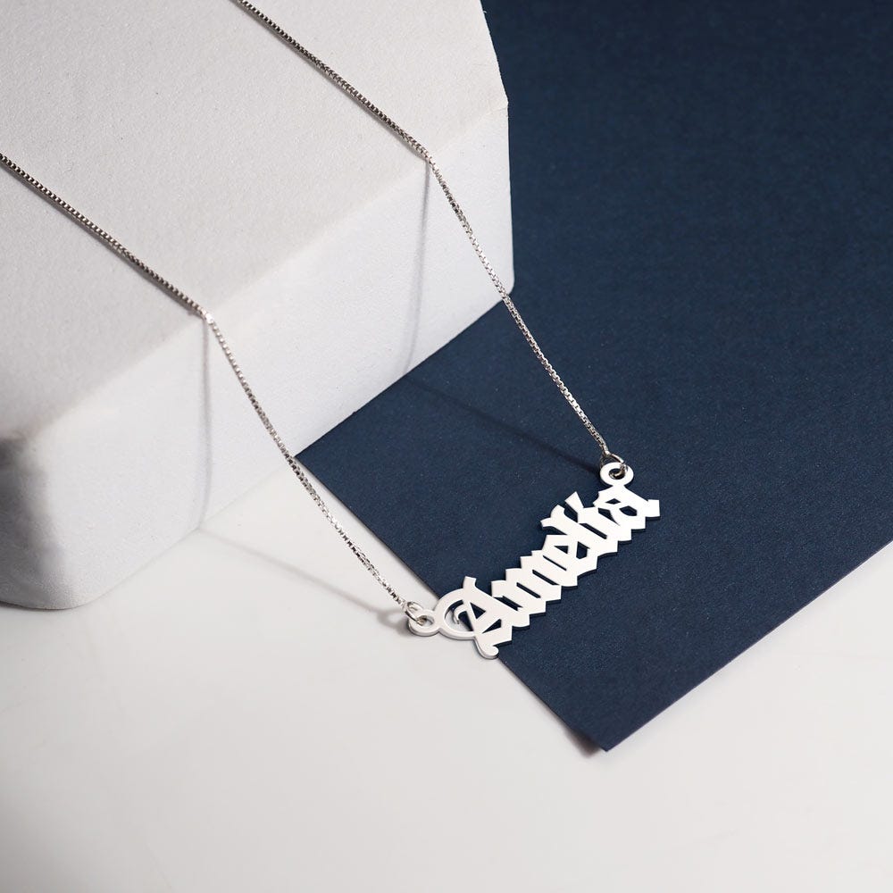 Personalized First Name Old English Pendant with Paperclip Chain