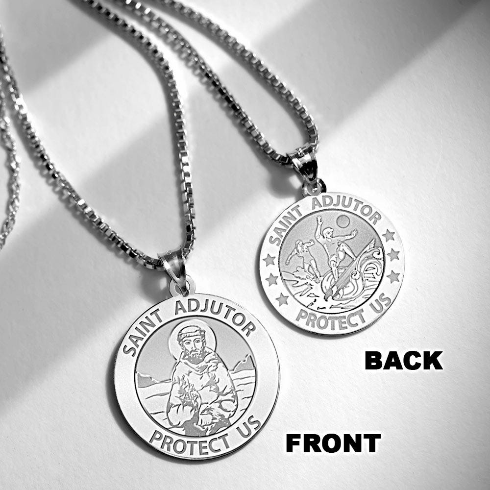 Saint Adjutor Doubles Sided Surfing Round Religious Medal - "EXCLUSIVE"