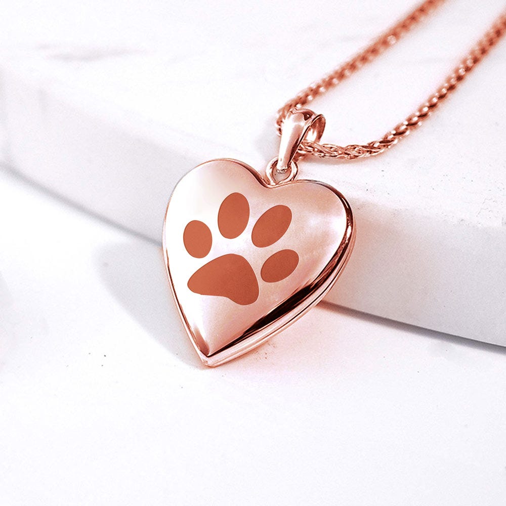Rose Gold Plated "Dog Paw Print" Heart Photo Locket