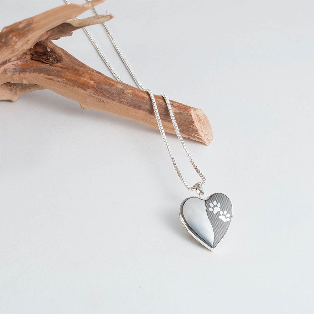 Sterling Silver Paw Prints Heart Photo Locket