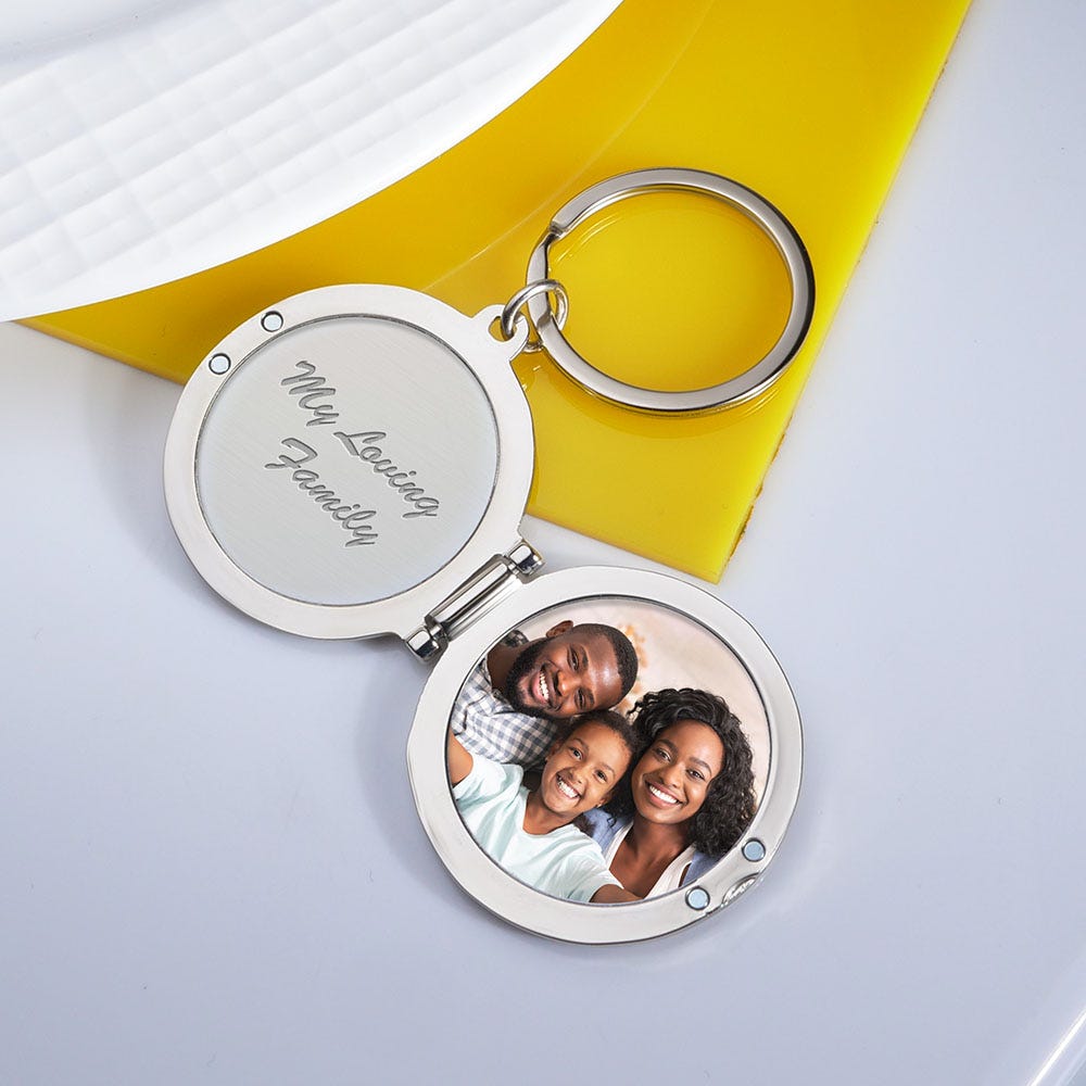 Round Stainless Steel Key Chain Photo Locket