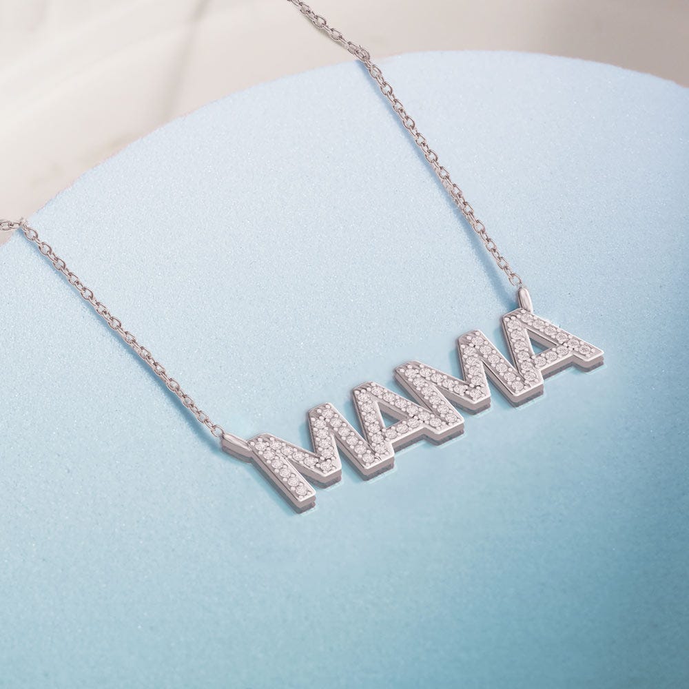 MAMA CZ Name Necklace with 18 Inch Chain Included