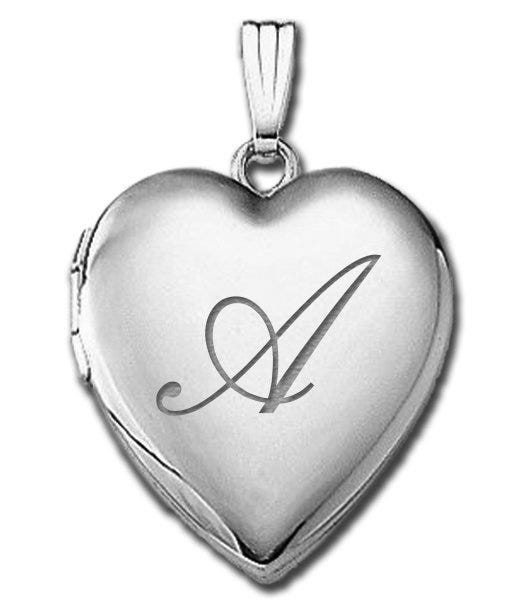 14K White Gold Initial Heart Photo Locket