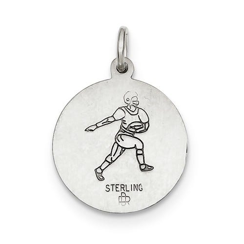 Sterling Silver Saint Christopher Double Sided Football Round Religious Medal